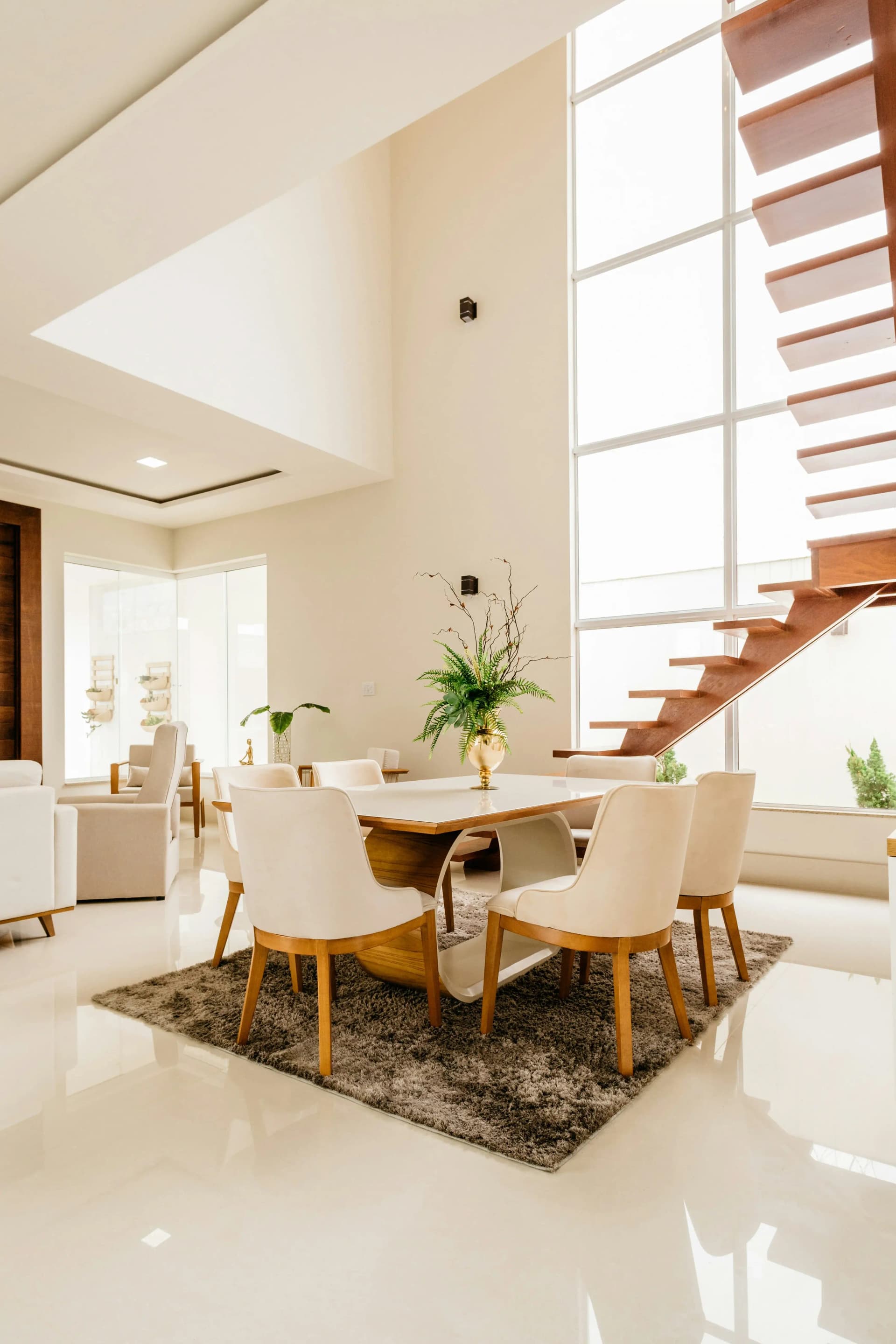 Luxury dining room with high ceilings