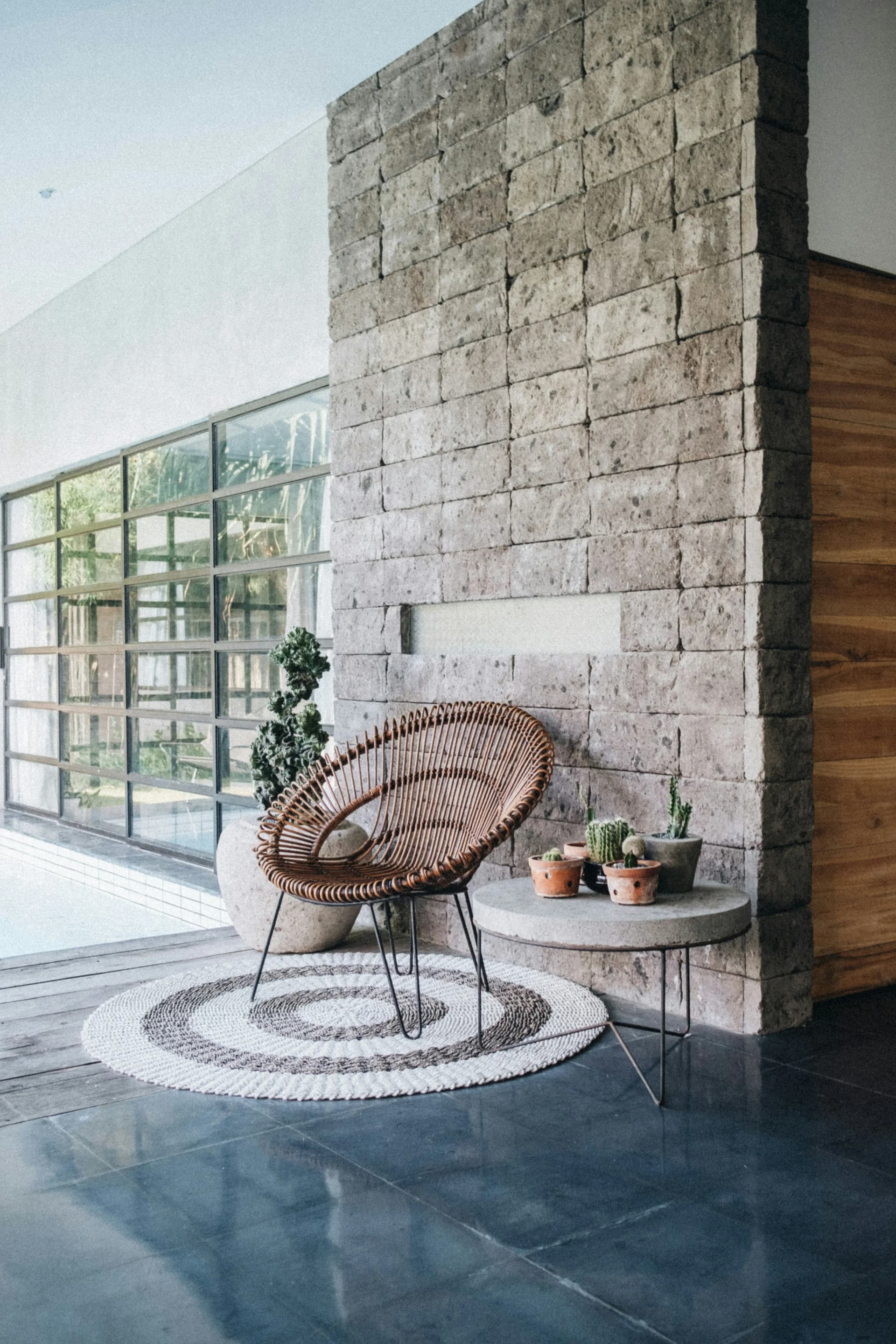 Stone wall outdoor seating area